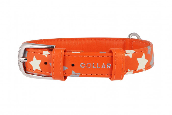 detail COLLAR Kožený obojok s hviezdami Glamour, 30-39cm/20mm, oranžová