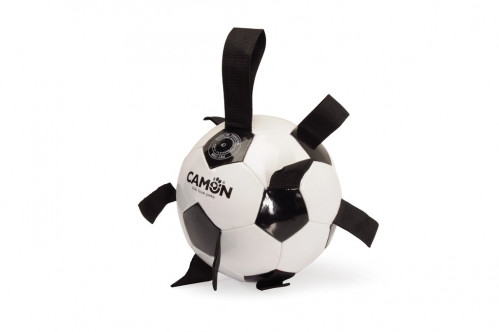 CAMON Hračka lopta z PU kože s polyuretanovými úchytmi black/white, 21cm