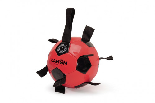 CAMON Hračka lopta z PU kože s polyuretanovými úchytmi black/red, 21cm