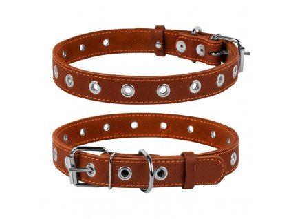 WAU DOG Obojok Collar kožený, 60cm/25mm, hnedá